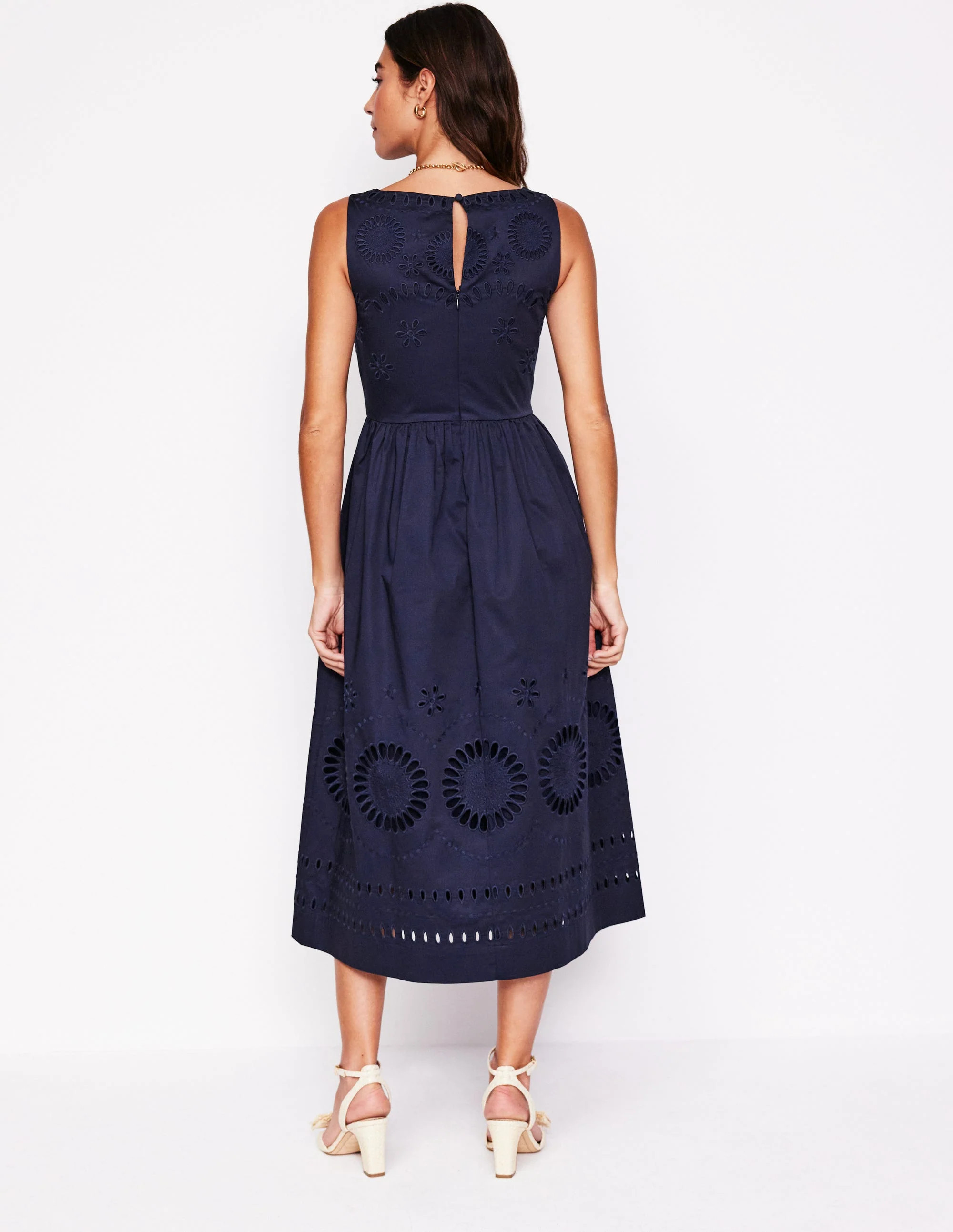 Lauren Broderie Midi Dress-Navy | Boden (US)