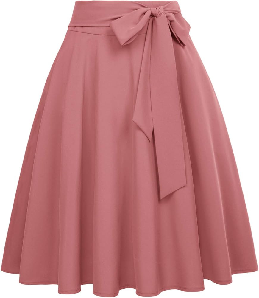 Belle Poque Women's High Waist A-Line Pockets Skirt Skater Flared Midi Skirt | Amazon (US)