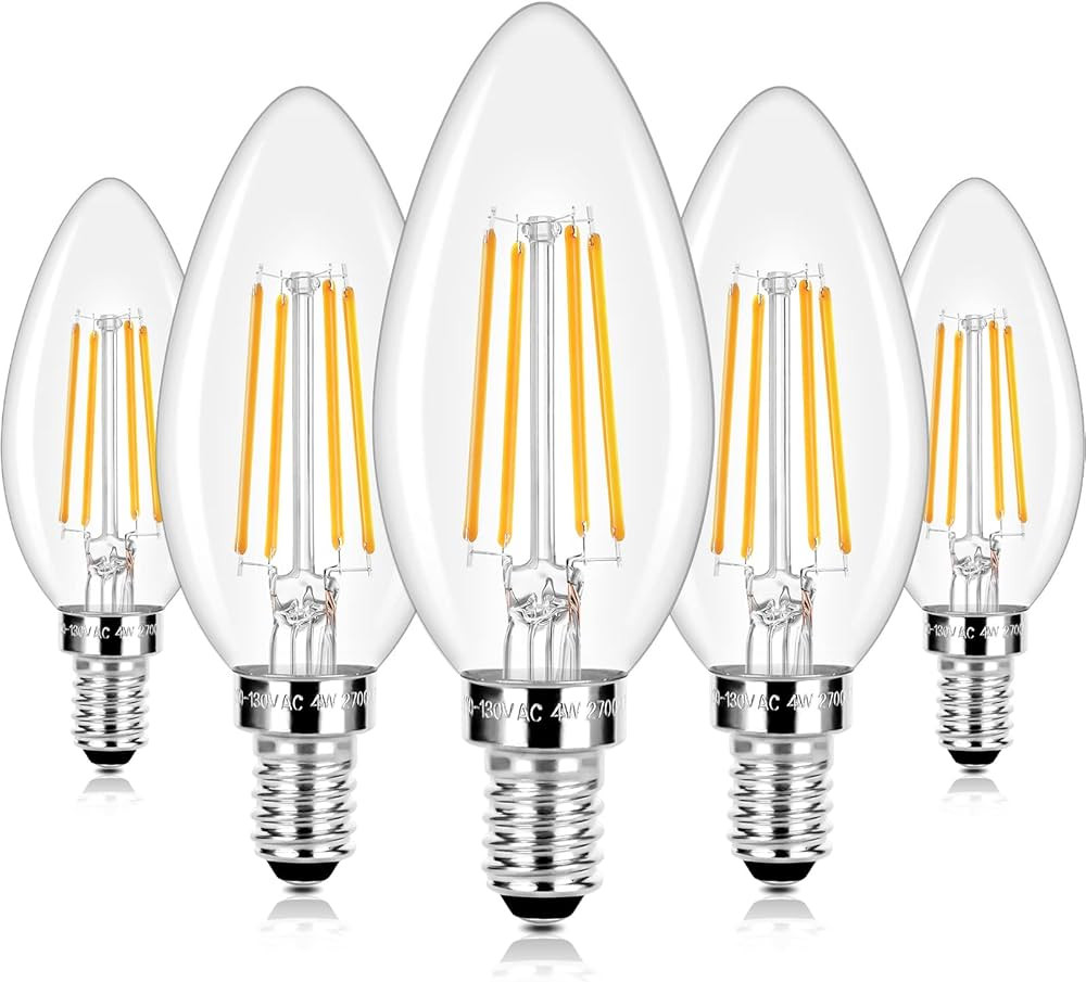 E12 LED Candelabra Bulbs 40 Watt Equivalent, 4W Vintage Candle Light Bulbs, 470Lm Warm White 2700... | Amazon (US)