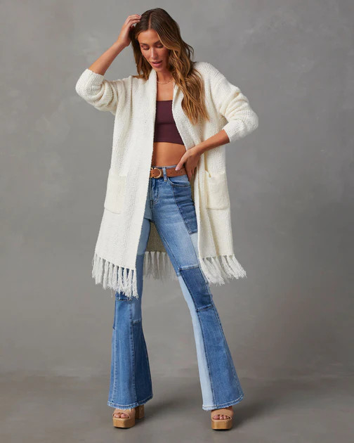 Nemah Fringe Hem Long Cardigan - Ivory | VICI