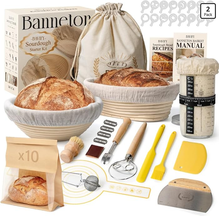 Sourdough Starter Kit, Banneton Bread Proofing Baskets Set, Sourdough Bread Baking Supplies Makin... | Amazon (US)
