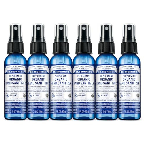 Dr. Bronner's Organic Hand Sanitizer Spray Variety Pack Travel Size Bulk, Simple & Effective Formula, Scented, No Harsh Chemicals - Peppermint, 2oz (6-Pack) | Amazon (US)