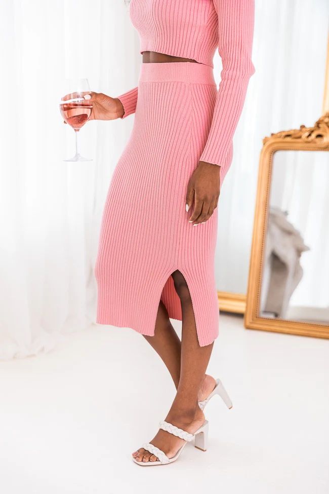 Say The Words Pink Ribbed Midi Skirt | The Pink Lily Boutique