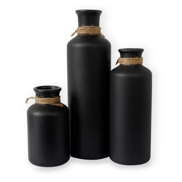 UMEXUS Ceramic Vase Set - 3 Matte Black Cylinder Vases for Farmhouse - Walmart.com | Walmart (US)
