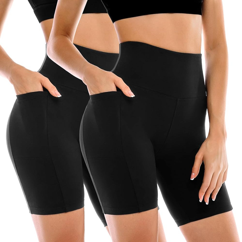 2 Pack Womens Biker Shorts with Pockets, High Waisted Yoga Shorts for Women Running Gym and Worko... | Amazon (US)