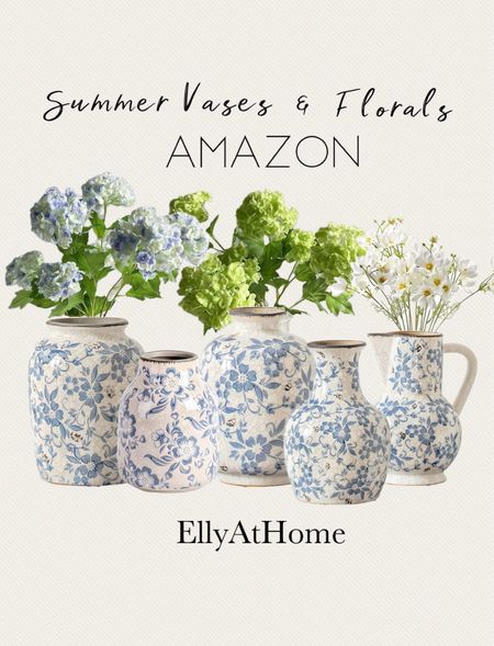 Pretty blue and white Summer vases and florals! Shop vintage vases in a variety of shapes and sizes, favorite summer hydrangeas florals, cosmos, and more! Free shipping. Summer Amazon home decor accessories  

#LTKFindsUnder50 #LTKHome #LTKSaleAlert