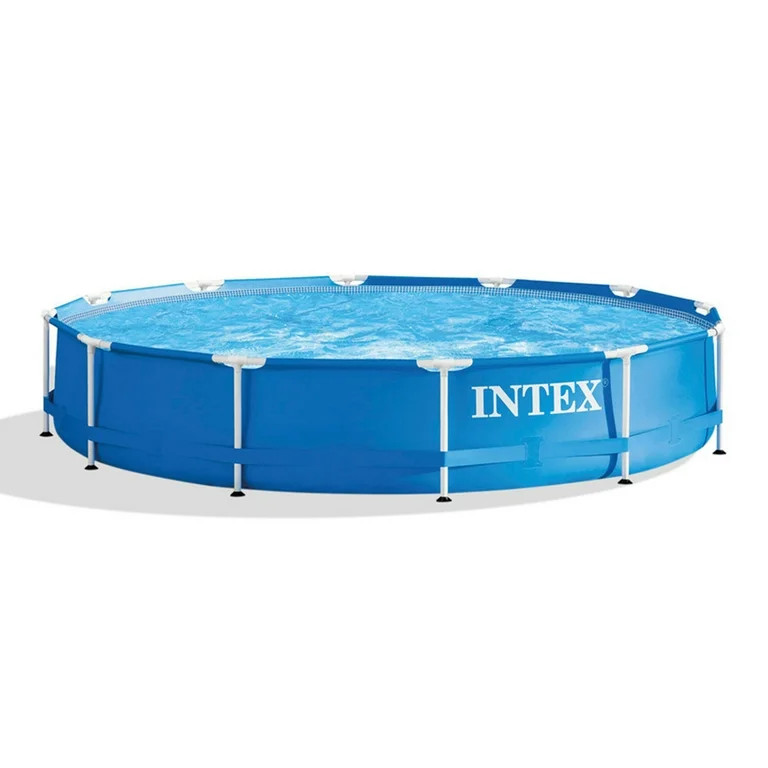INTEX Round Metal Frame Above Ground Swimming Pool, Blue | Walmart (US)