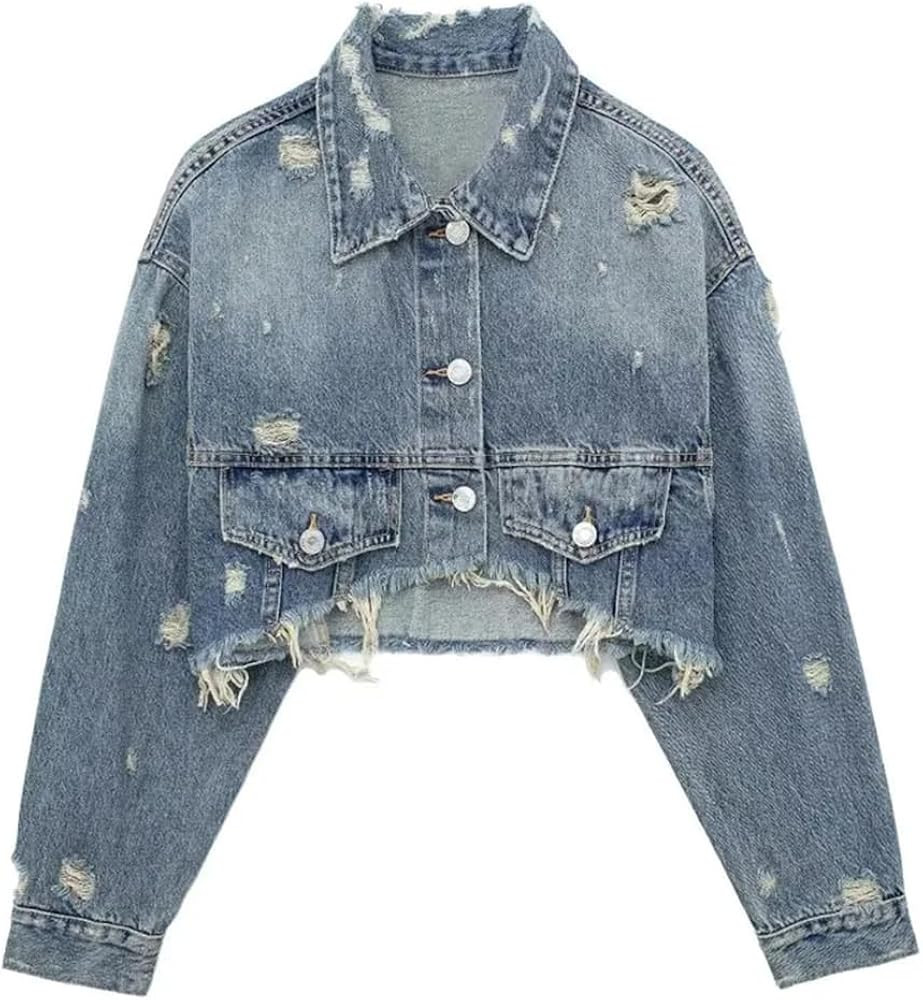 Bciopll Women'S Bomber Jacket Autumn 2023 Denim Crop Jacket Demi-Season Long Sleeve Outerwear | Amazon (US)