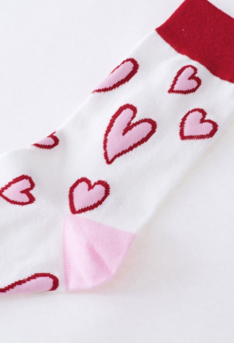 Pinky Heart Comfy Crew Socks | Chicwish