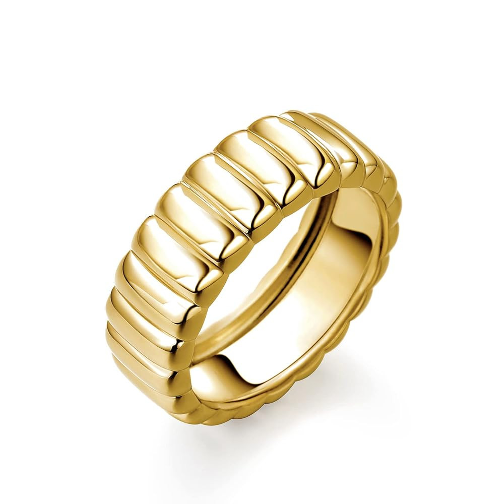 Drawelry Thick Minimalist Engagement Ring: Chunky Trendy Stacked 18K Gold Plated Unisex Wedding B... | Amazon (US)