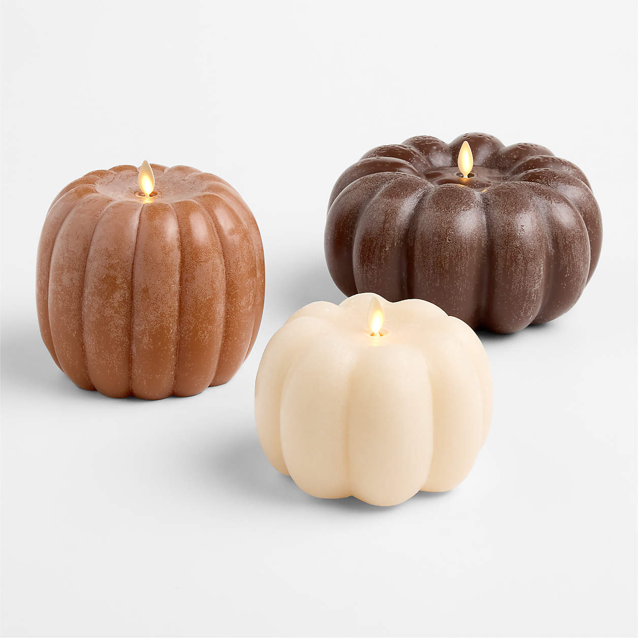Flicker Flameless Brown Pumpkin LED Candle + Reviews | Crate & Barrel | Crate & Barrel