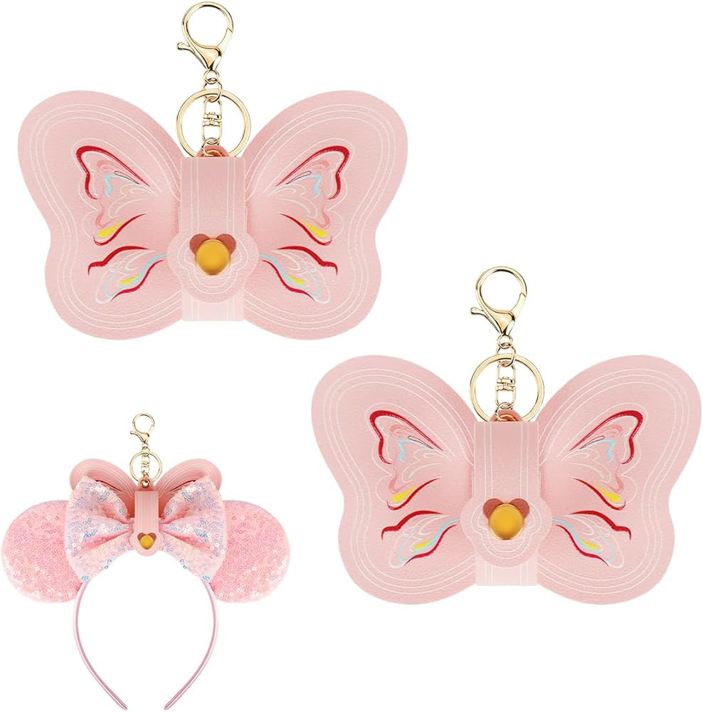 2 Pack Mouse Ear Holder for Backpack,Butterfly Leather Keychain Park Trip Essentials Headband Han... | Amazon (US)