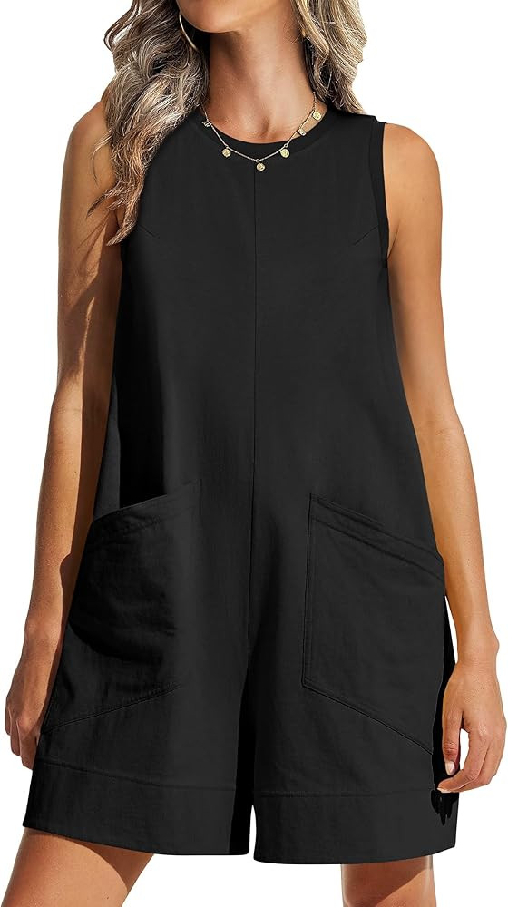ANRABESS Womens Romper Casual Loose Sleeveless 2025 Summer One Piece Outfit Crewneck Short Jumpsu... | Amazon (US)