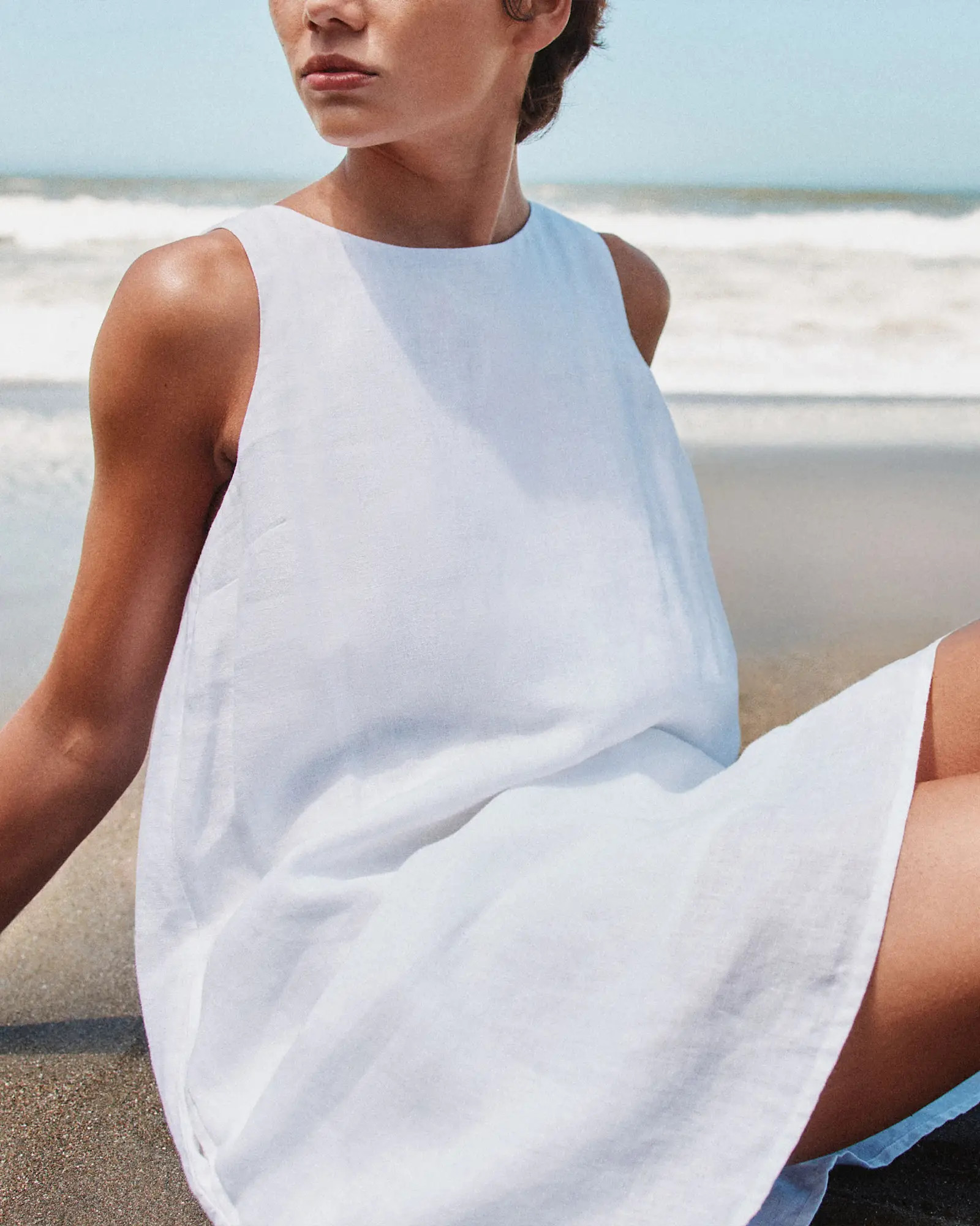 100% European Linen Tank Mini Dress in White | Quince