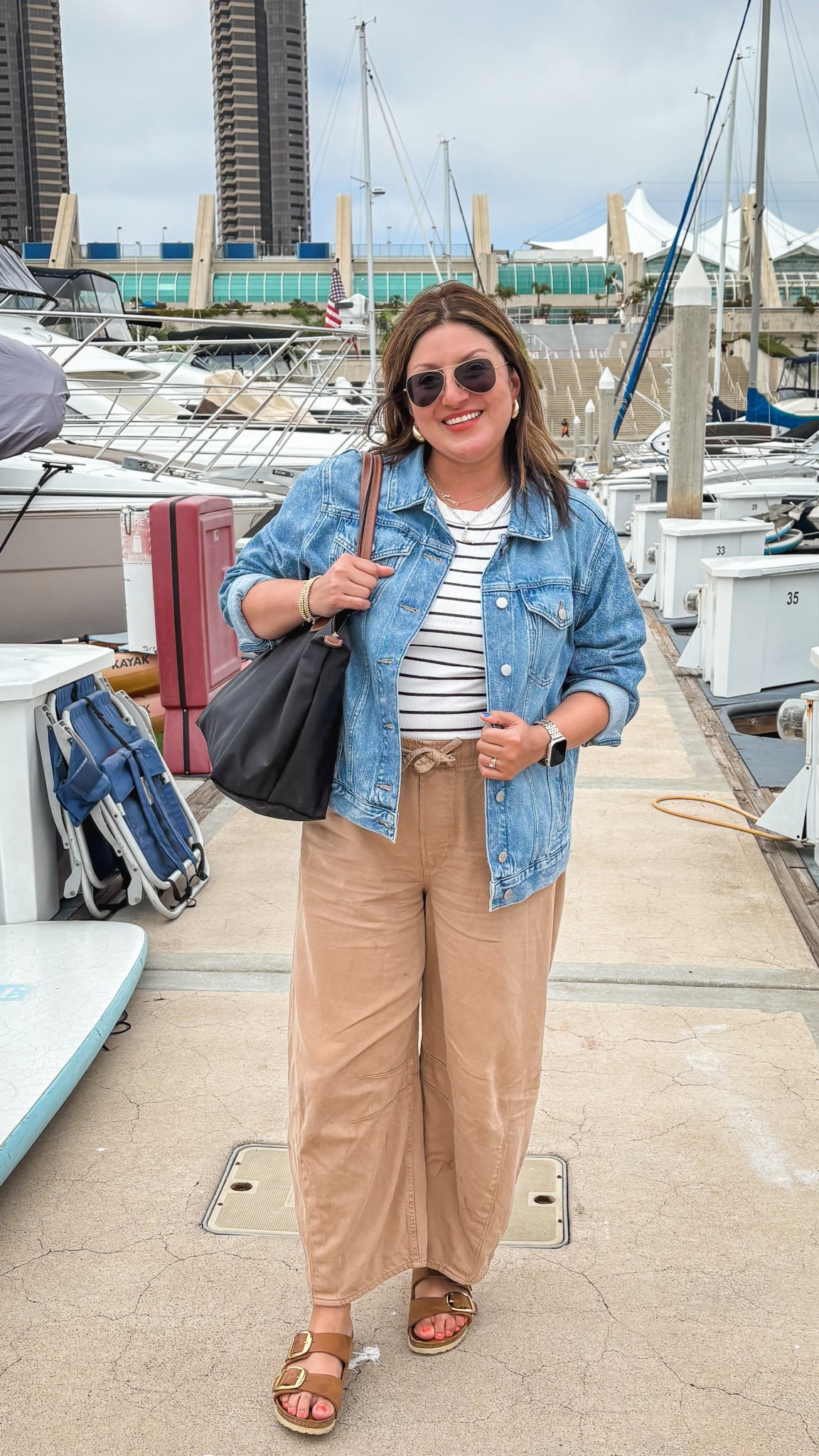 Today’s boat day/travel ‘fit. 
J. Crew Factory denim jacket (XL)
Old Navy tank (XL)
GAP barrel leg pants (L)
Big buckle Birkenstock Arizona 
Longchamp large tote 

#LTKSummerEdit #LTKOver40 #LTKMidsize