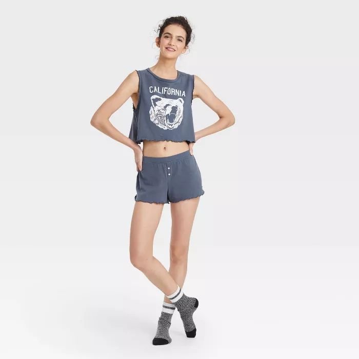 Women's Lettuce Trim Cropped Tank Top and Shorts Pajama Set - Colsie™ | Target