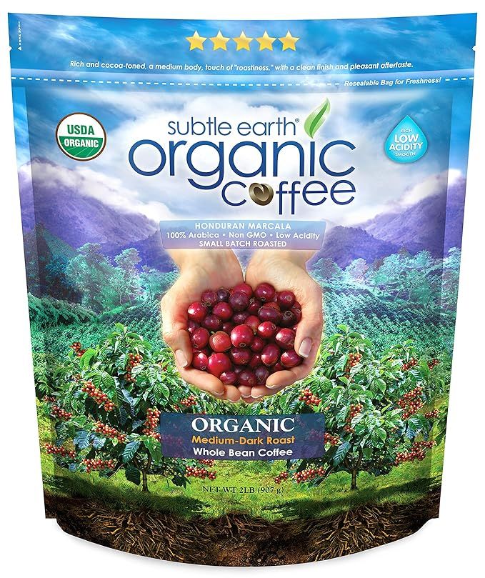 2LB Subtle Earth Organic Coffee - Medium-Dark Roast - Whole Bean - Organic Arabica Coffee - (2 lb... | Amazon (US)