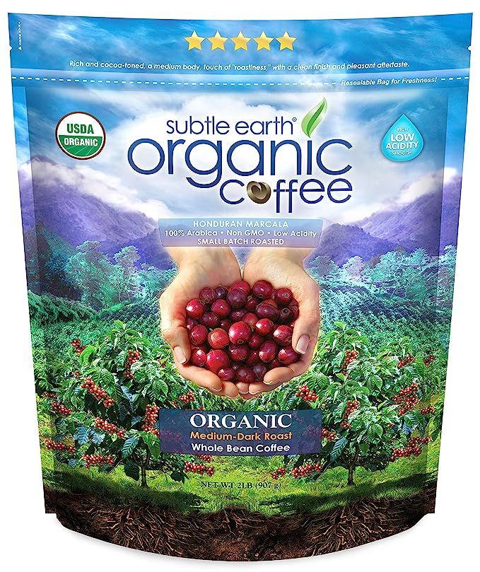 2LB Subtle Earth Organic Coffee - Medium-Dark Roast - Whole Bean - Organic Arabica Coffee - (2 lb... | Amazon (US)