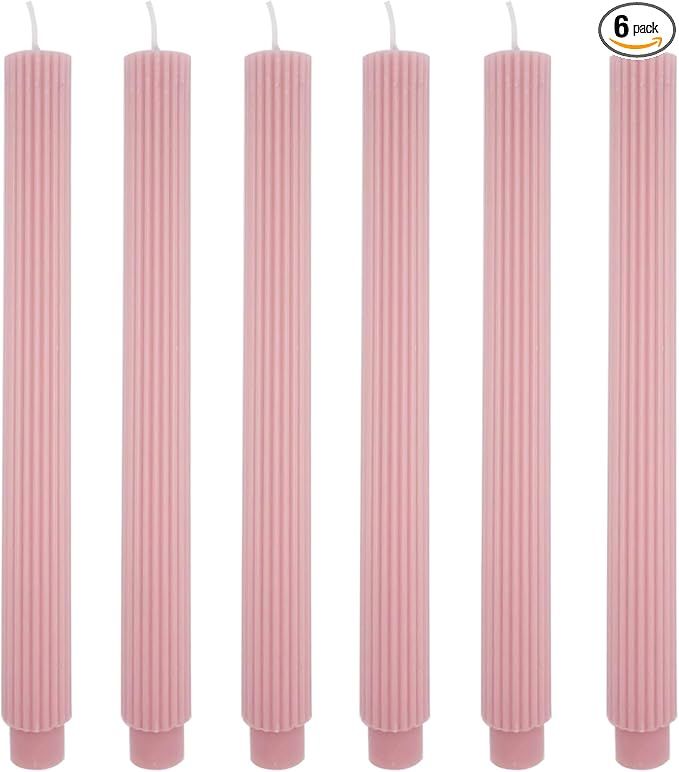 Ribbed Taper Candles 10'' Unscented Modern Home Décor Soy Wax Handmade (6 Packs, Pink Taupe) | Amazon (US)