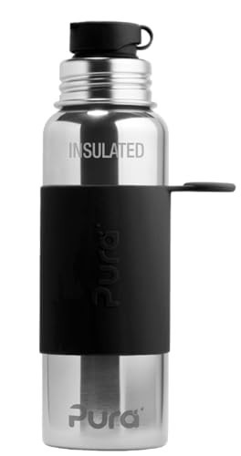 Pura Insulated Stainless Steel 22oz Sport Water Bottle | BPA Free & Plastic Free Silicone Sleeve & Spill Proof Lid for Kids & Adults - Black | Amazon (US)