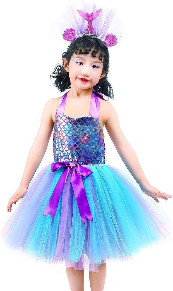 Tutu Dreams Summer 4 Colors Mermaid Dress for Girls with Headband Birthday Party Gifts Dress Up C... | Amazon (US)