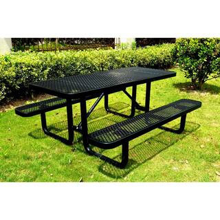 72 in. Outdoor Expanded Metal Rectangular Picnic Table in Black | The Home Depot