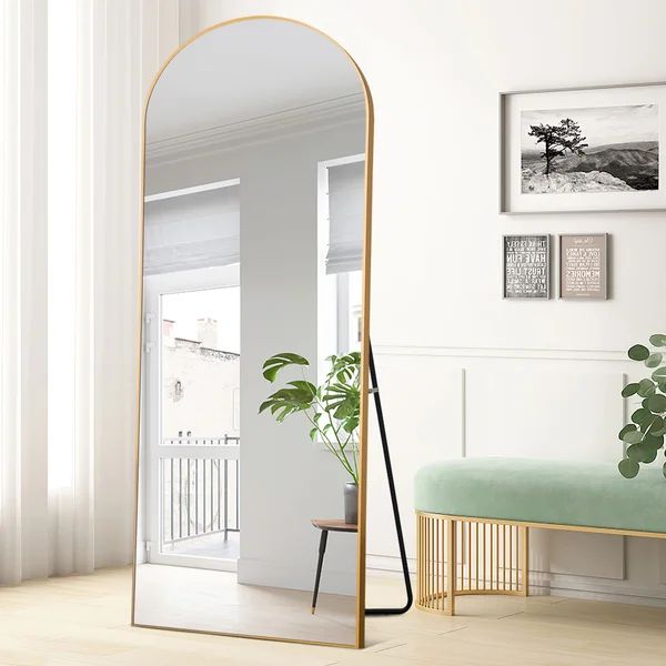 Arched-Top Full Length Gold Framed Floor Mirror | Wayfair North America