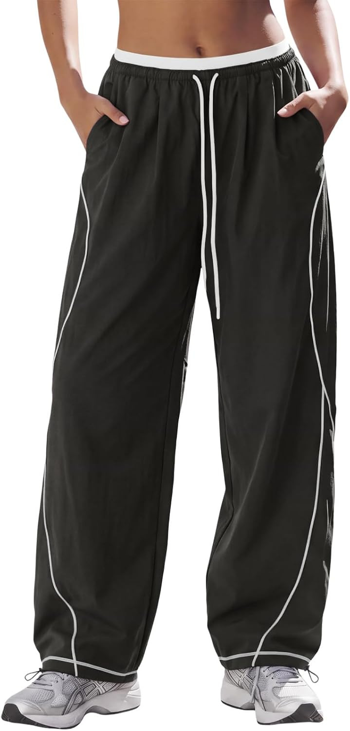 Aoysky Womens Wide Leg Track Pants Baggy Parachute Pants y2k Streetwear | Amazon (US)