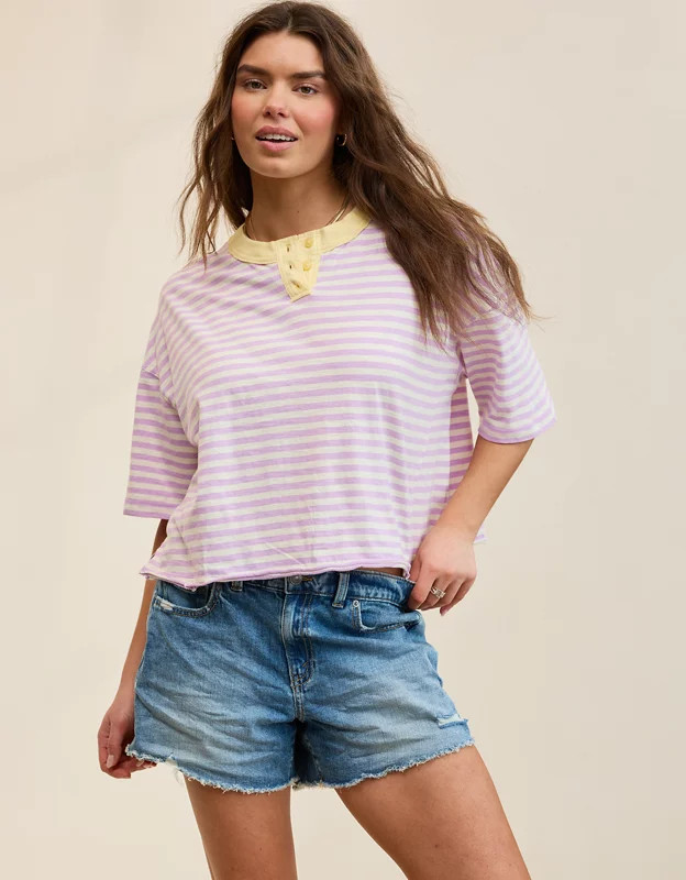 Aerie Remix Henley Cropped T-Shirt | Aerie