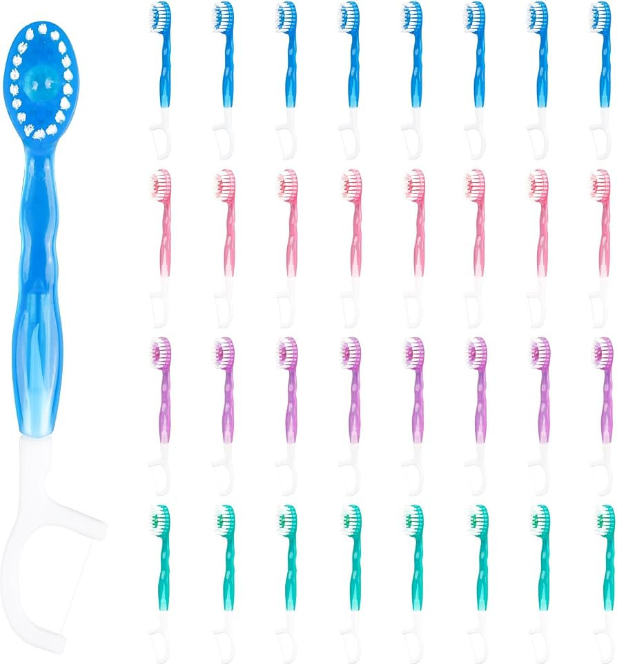5 in 1 Disposable Mini Toothbrushes Travel Size with Toothpaste, Floss, Pick & Tongue Scraper, In... | Amazon (US)