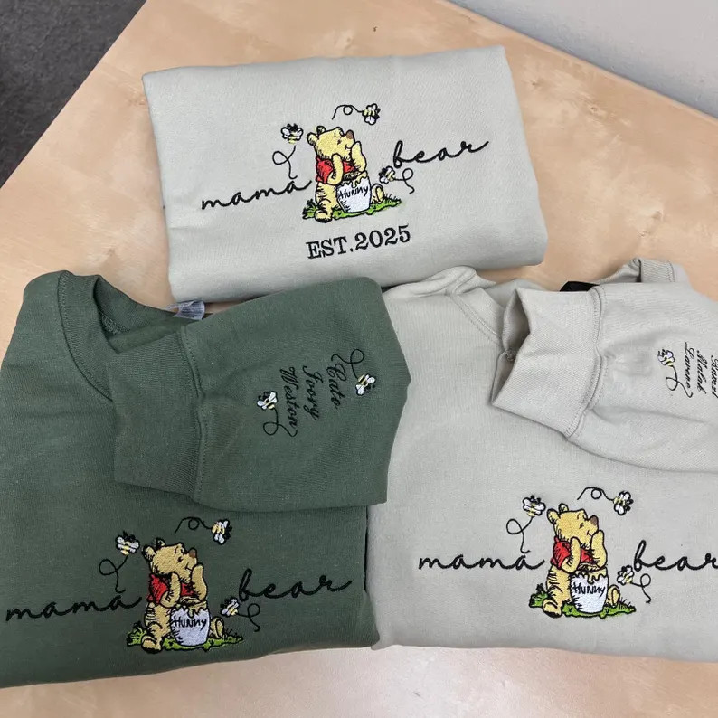 Embroidered Mama Sweatshirt, Personalized Embroidered Mama Bear Shirt With Kids Names Sleeve, Bes... | Etsy (US)