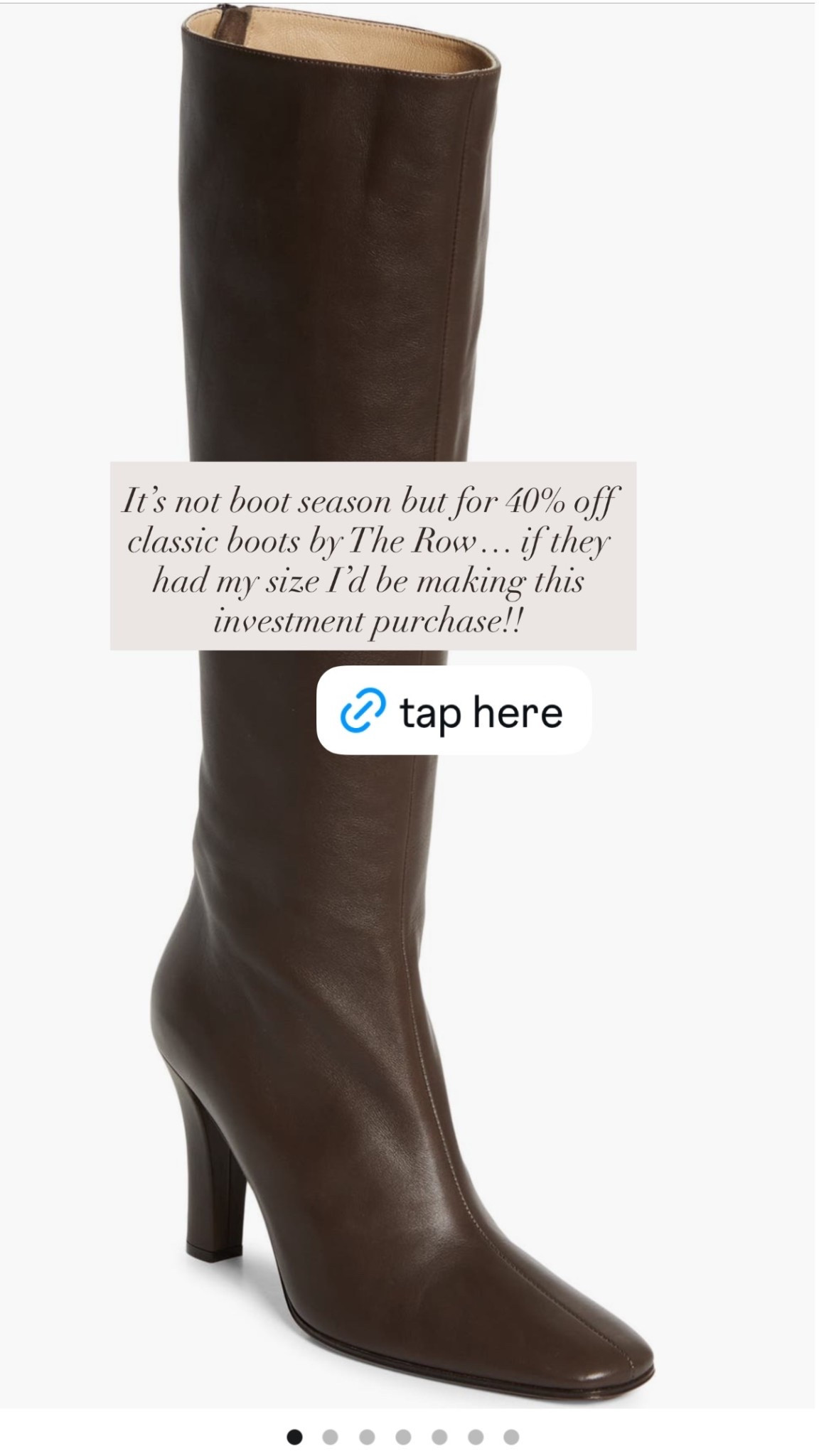 Sale alert!

Such a great pair of boots to wear this fall and winter. 

#TheRow
#Nordstrom
#classicstyle
#heeledboots
#leatherboots

#LTKgrwm #LTKWorkwear #LTKSaleAlert