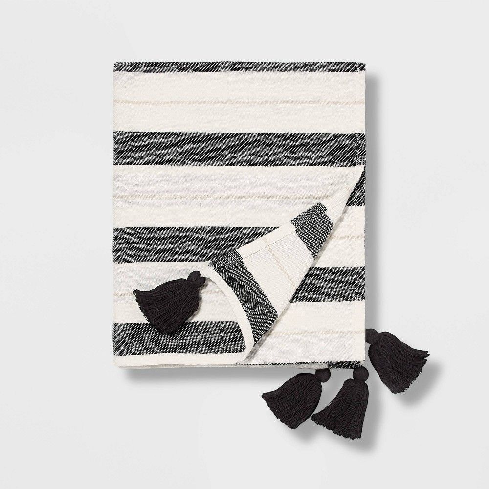 50""x60"" Woven Striped with Tassel Throw Black/White - Pillowfort | Target