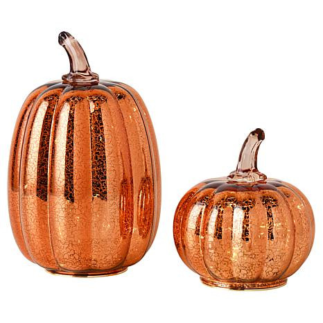August & Leo Set of 2 Illuminated Mercury Glass Pumpkins with Remote | HSN