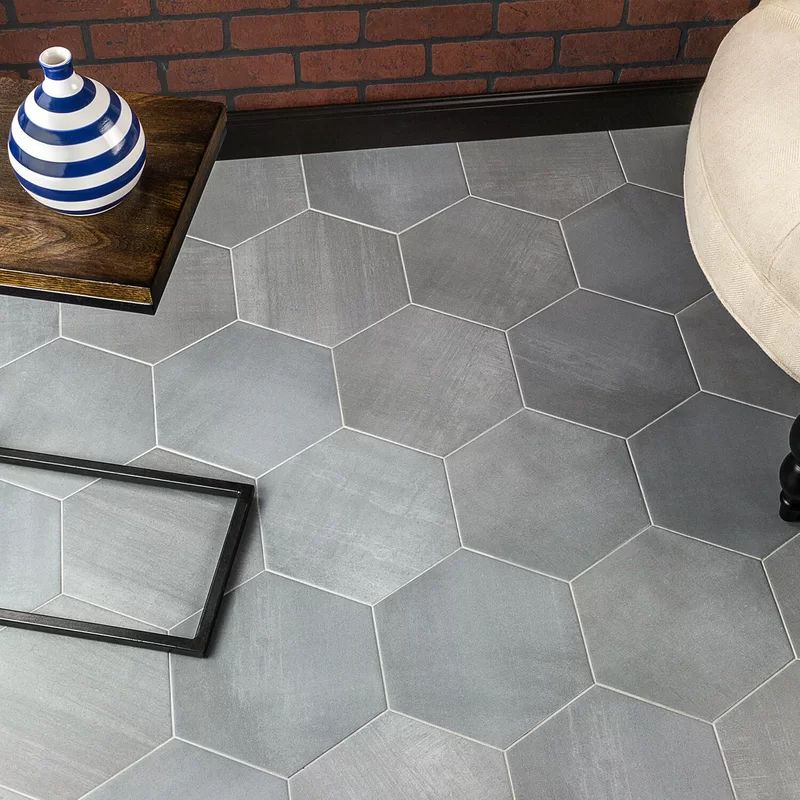 Langston Hexagon 9.87" x 11.37" Porcelain Field Tile in Gray | Wayfair North America