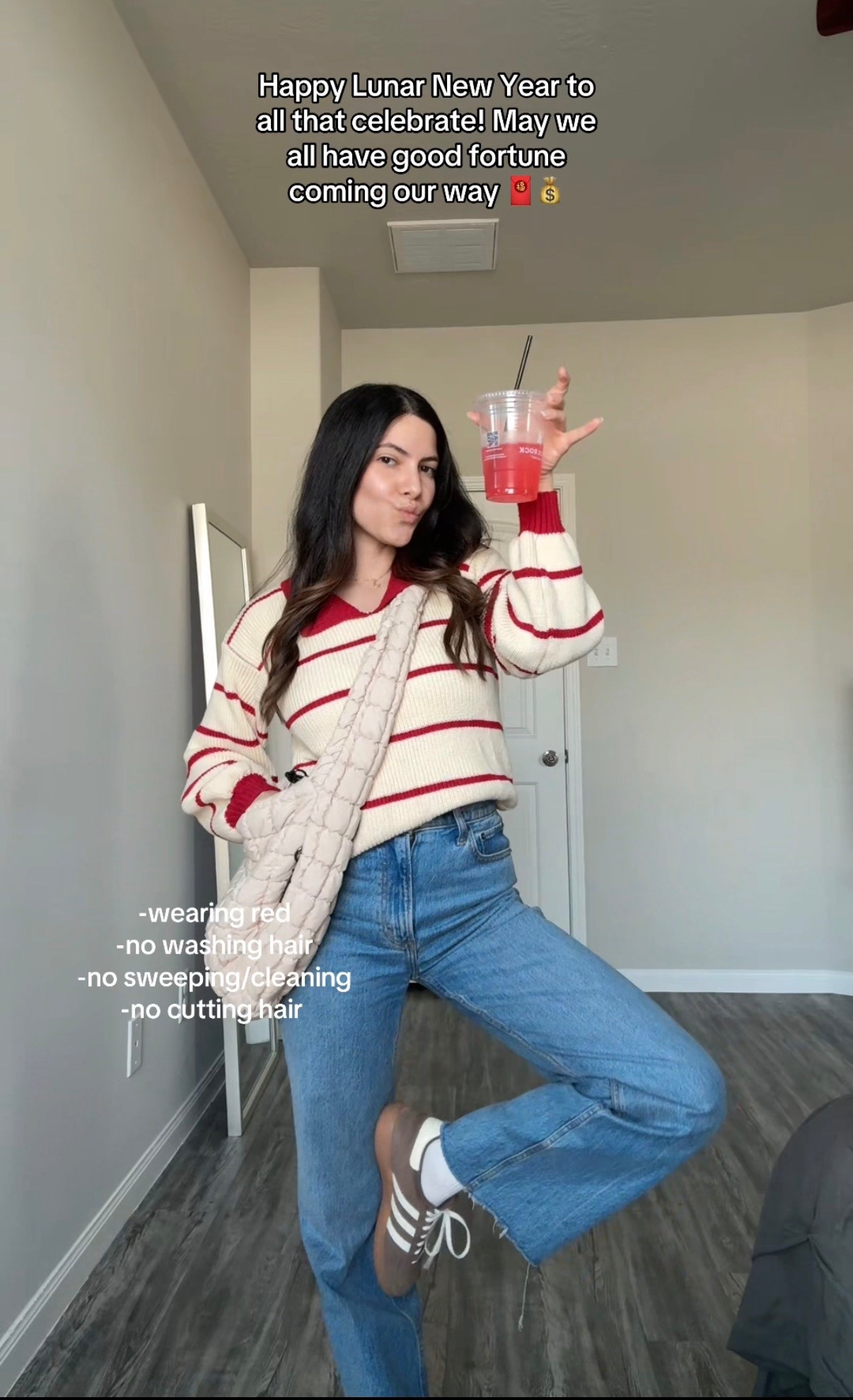 Lunar new year / Valentine’s month outfit inspo ❤️ size XS in knit sweater , jeans 26 R 


Abercrombie jeans, knit striped sweater, collard sweater womens, suede adidas, puffer tote bag, Amazon fashion finds, Amazon accessories 

#LTKootd