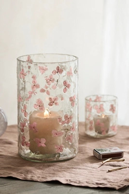Pressed Hydrangea Glass Hurricane | Anthropologie (US)
