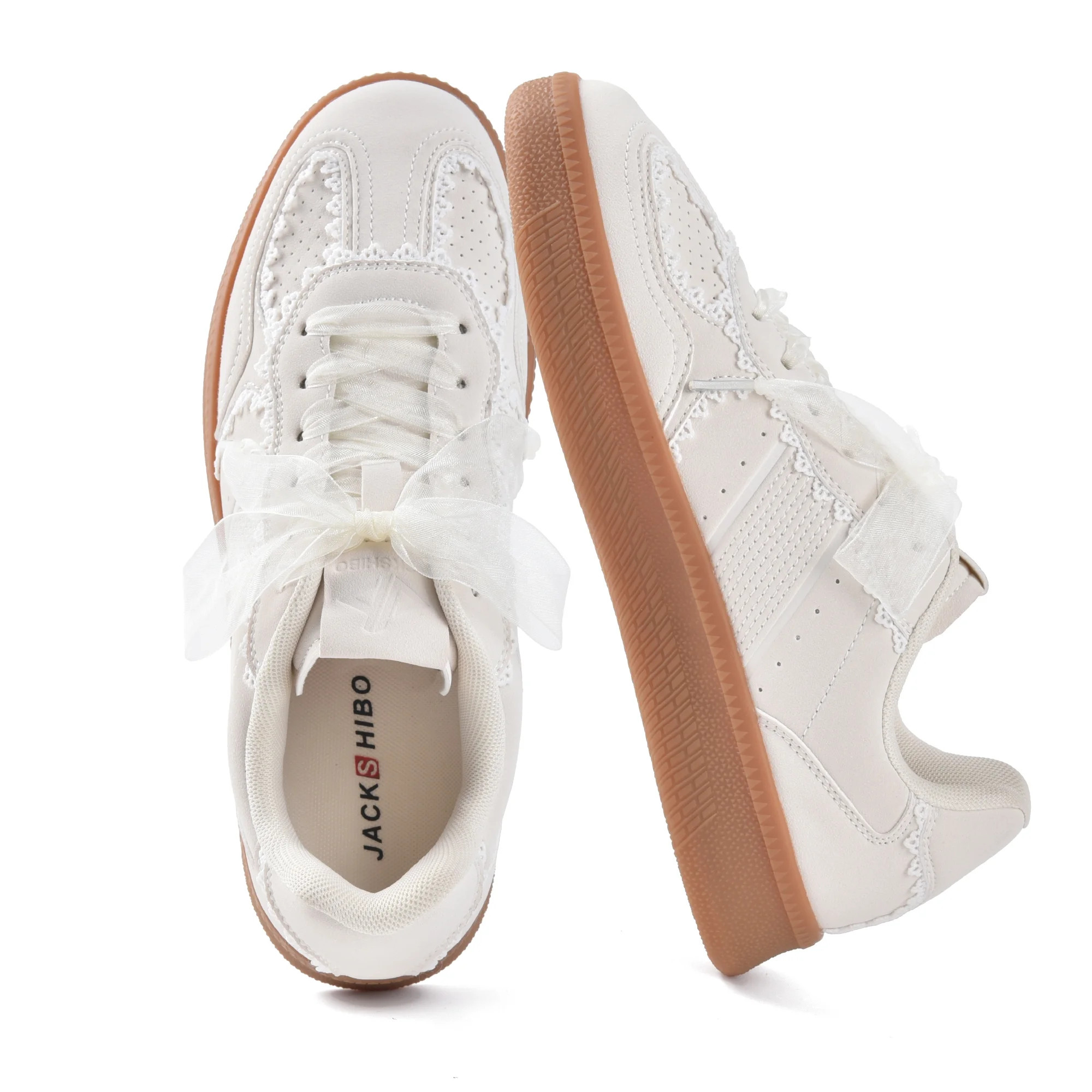 SUYSTEX Women's Ribbon Lace-Up Fashion Sneakers Arch Support Gum Sole Walking Shoes with Memory F... | Walmart (US)