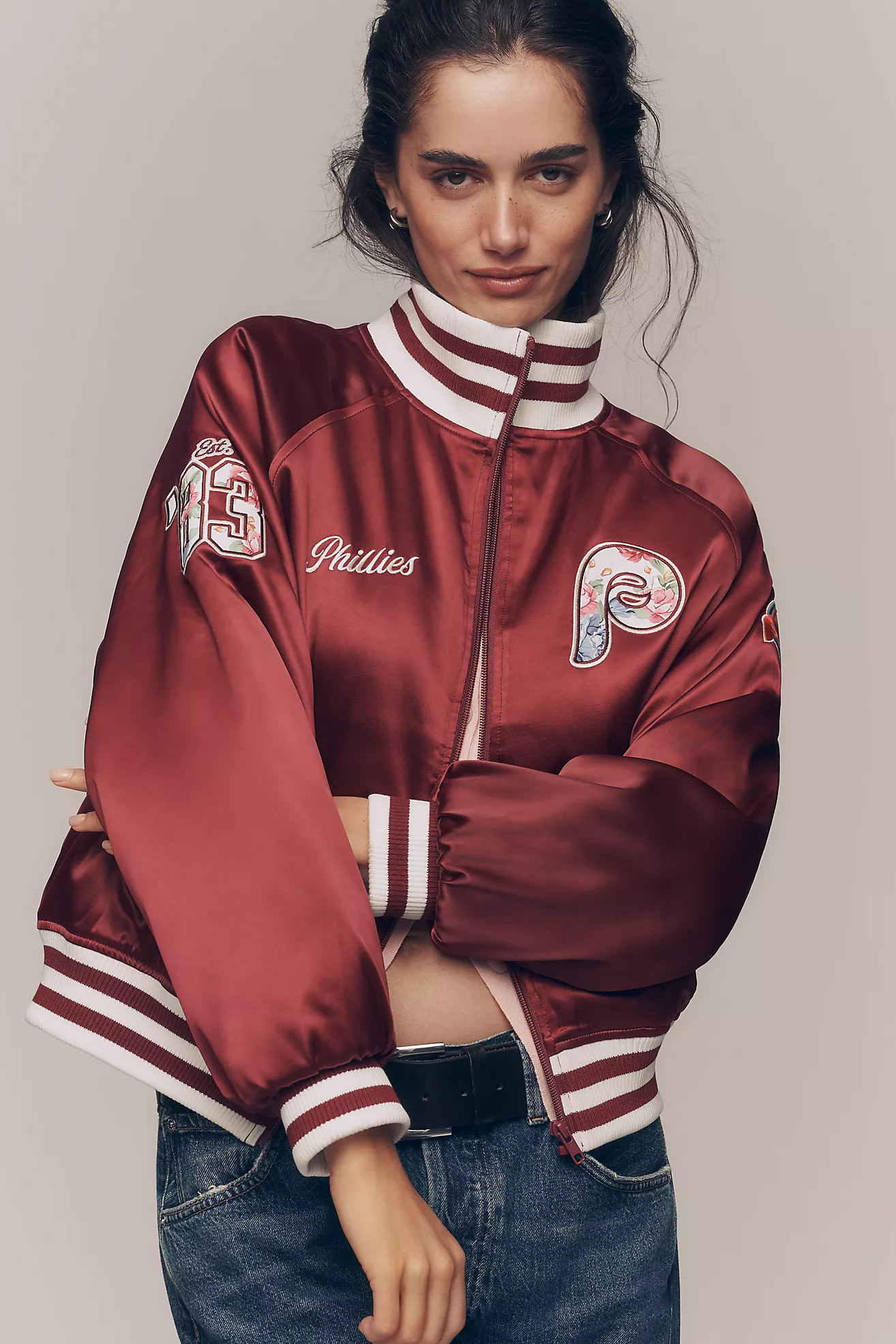 The Wild Collective Satin Varsity Bomber Jacket | Anthropologie (US)