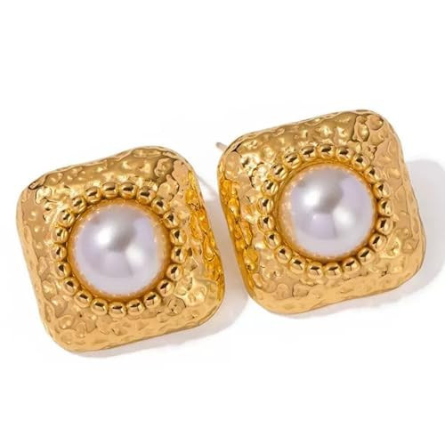 House Of Hunter Vintage Gold & Pearl Stud Statement Earrings With Textured Details | Amazon (US)