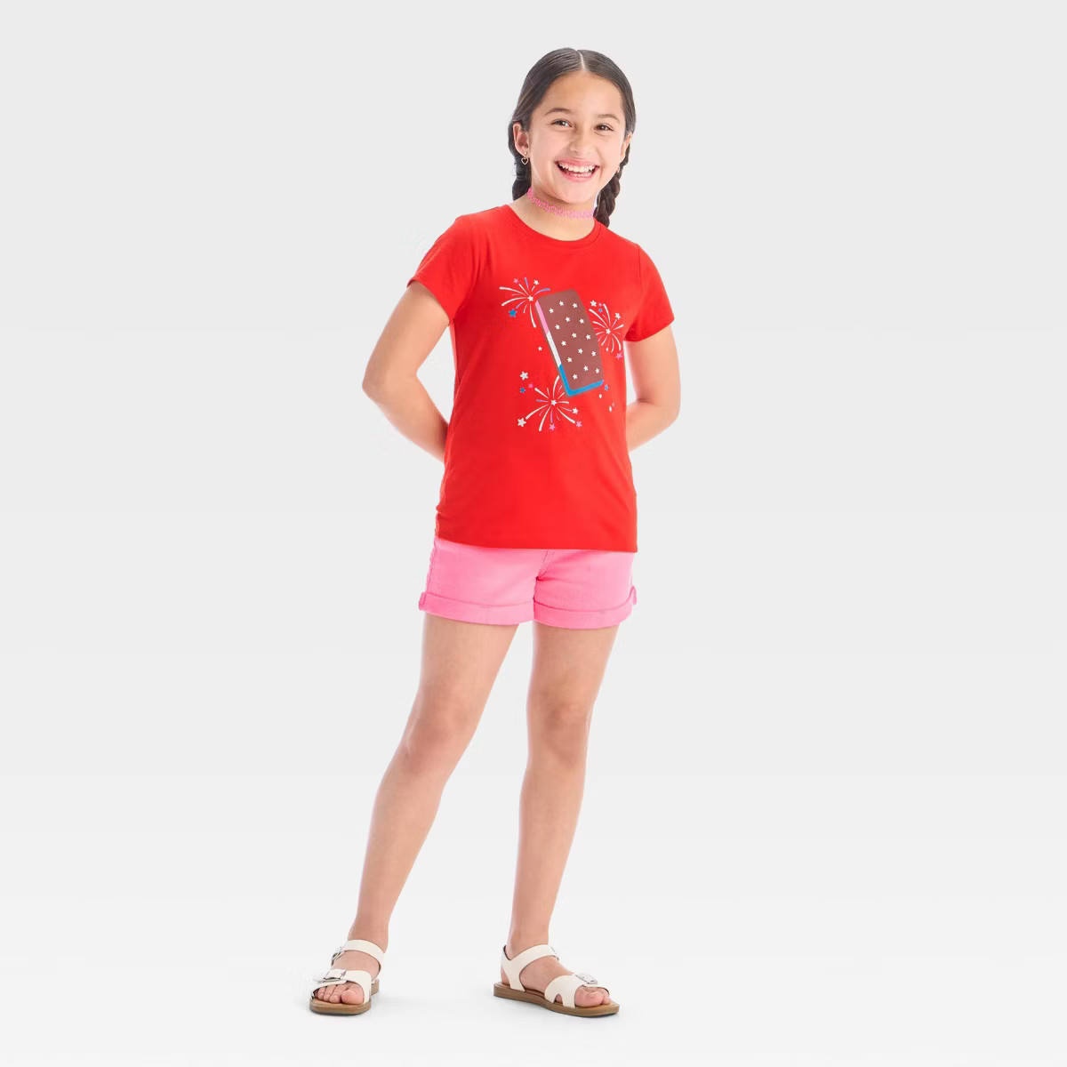 Girls' Short Sleeve 4th of July 'Ice Cream Sandwich' Graphic T-Shirt - Cat & Jack™ Red | Target