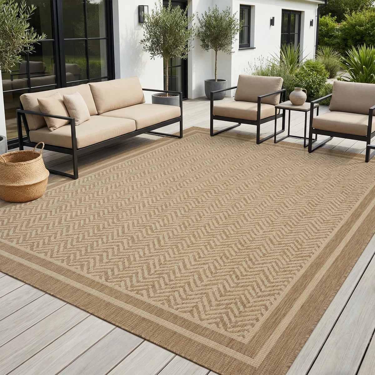 Modern Herringbone Geometric Indoor/Outdoor Area Rug | Wayfair North America