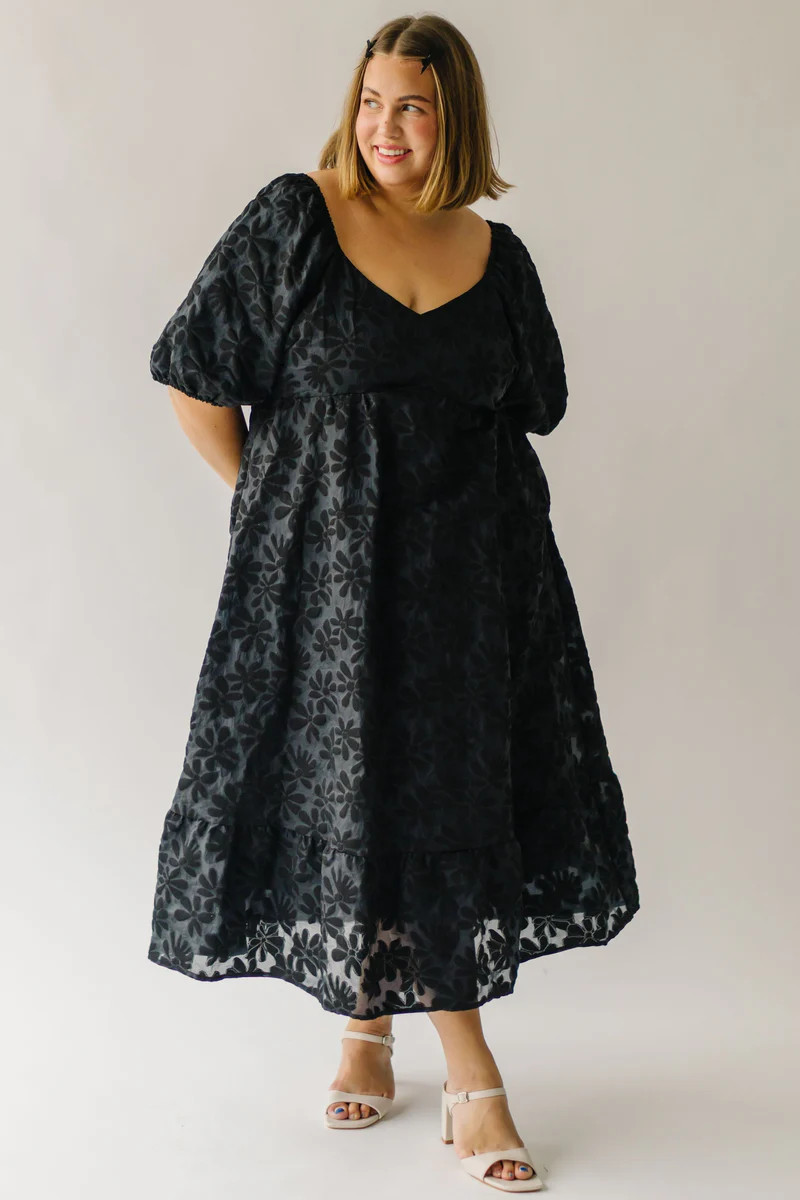 The Cambra Puff Sleeve Midi Dress in Black | Piper & Scoot