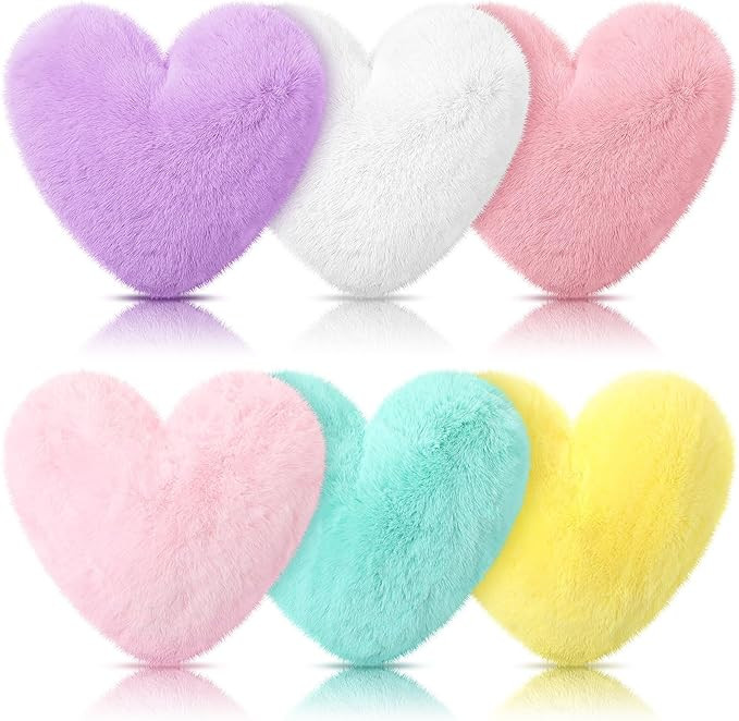 Liliful 6 Pcs Faux Rabbit Fur Heart Pillows Valentine's Day Fluffy Heart Throw Pillows Cute Couch... | Amazon (US)