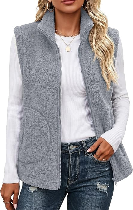 Sherpa Vest for Women Sleeveless Fleece Fuzzy Zip Up Jackets Winter | Amazon (US)