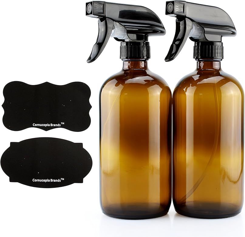 16-Ounce Amber Glass Spray Bottles w/Reusable Chalk Labels (2 Pack), Heavy Duty Mist & Stream 3-Sett | Amazon (US)