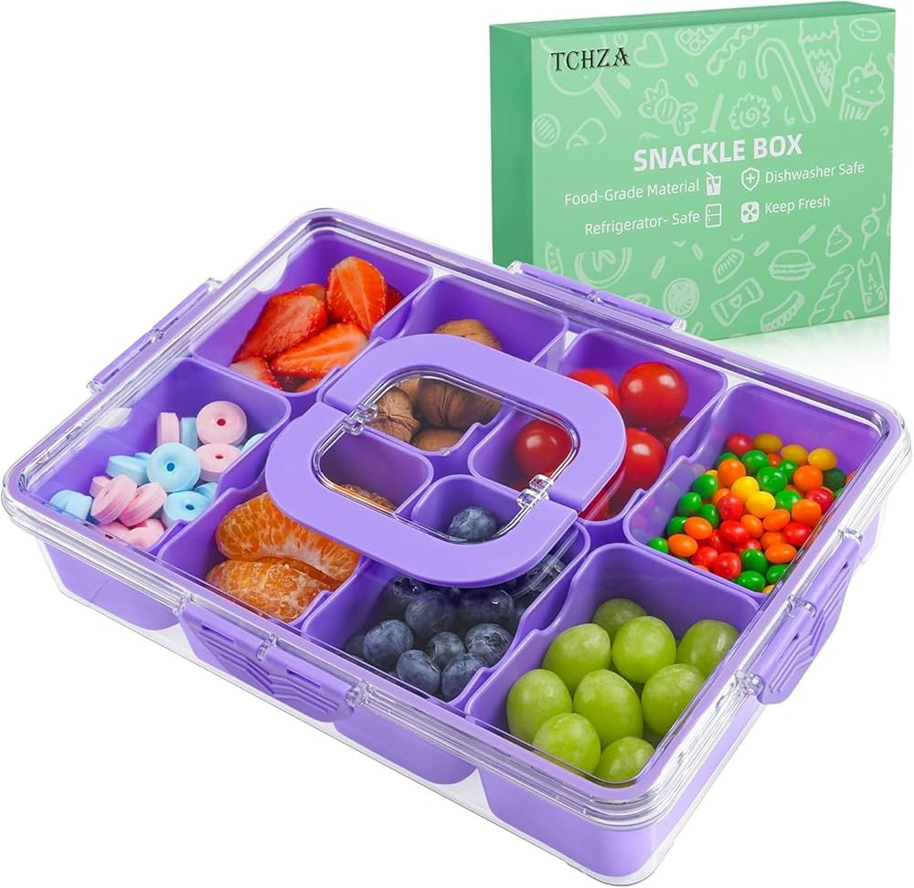 Snackle Box Container, Dishwasher Safety - Divided Serving Tray with Lid and Handle, Charcuterie ... | Amazon (US)