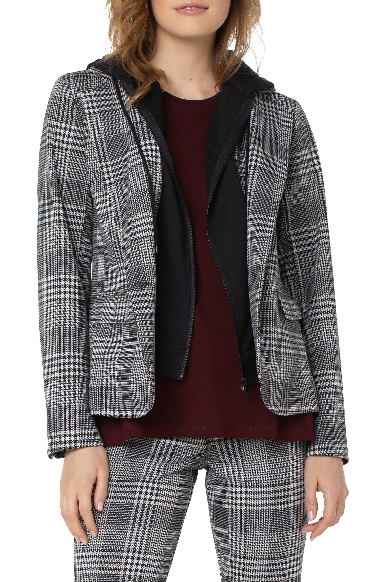 Check Boyfriend Blazer with Removable Hoodie Insert | Nordstrom