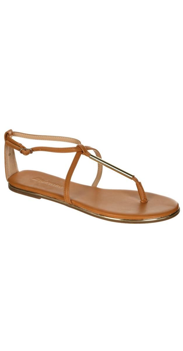 Women's Metal Tab Thong Flat Sandals- Brown-Brown-5412716477824   | Burkes Outlet | bealls