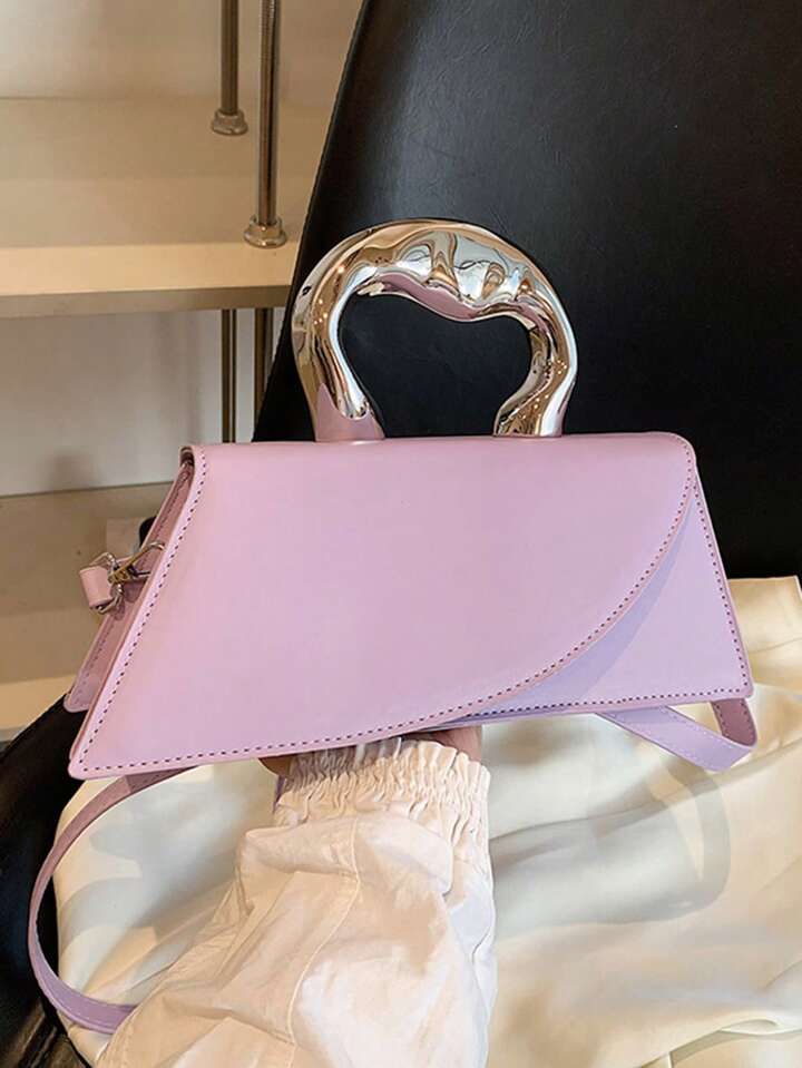 Medium Novelty Bag Purple Fashionable Flap Top Handle | SHEIN